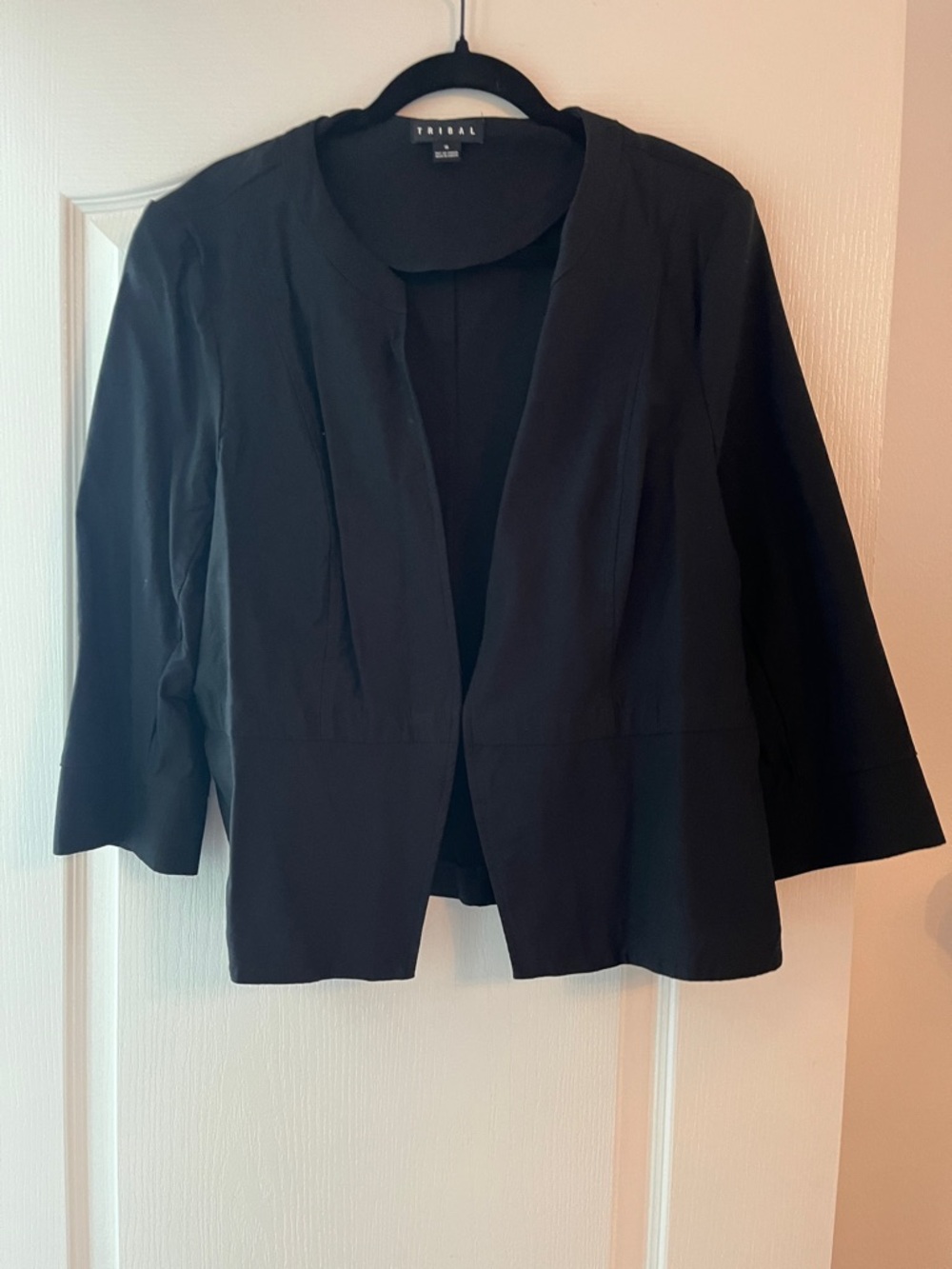 Tribal Black Collarless Cropped Blazer Jacket